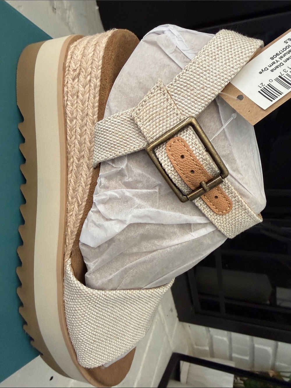 Toms Diana Beige Canvas Platform Sandal